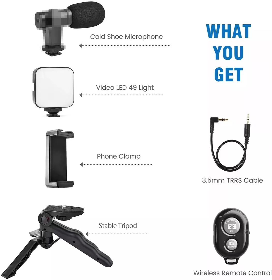 All-in-One Vlogging Kit, Wireless Remote, Microphone,  Table Tripod & LED Lights for complete Vlogging Experience, Content Creation, Podcasting, Broadcasting